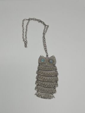 Owl Art Deco Necklace with Blue Eyes